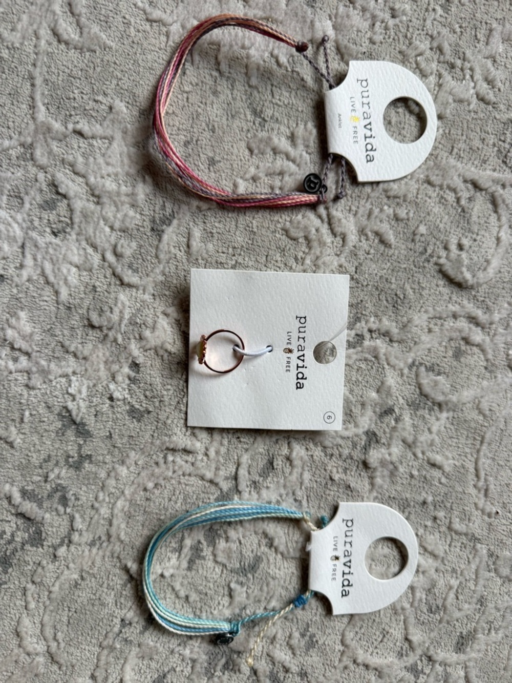 Pura Vida Pink and Blue Friendship Bracelets with Rose Gold Ring